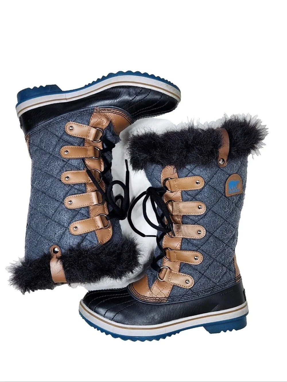 SOREL Tofino Waterproof Tall Boots Sz 8.5 Grey Blue Winter Snow NL2113-242